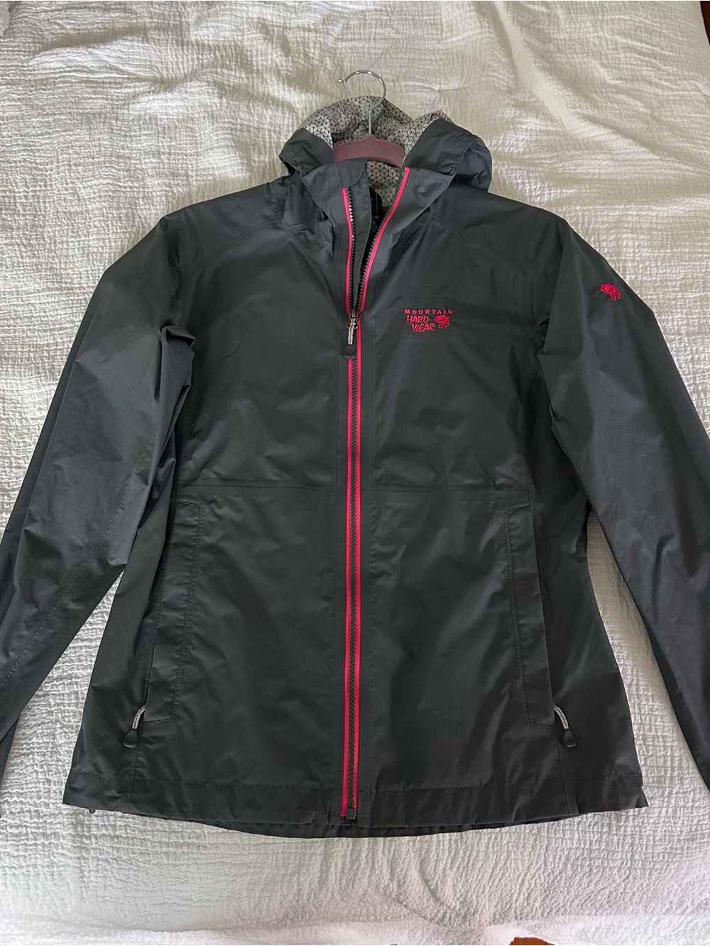 Mountain Hardwear Women's Dark Grey Rain Jacket with Pink Trim